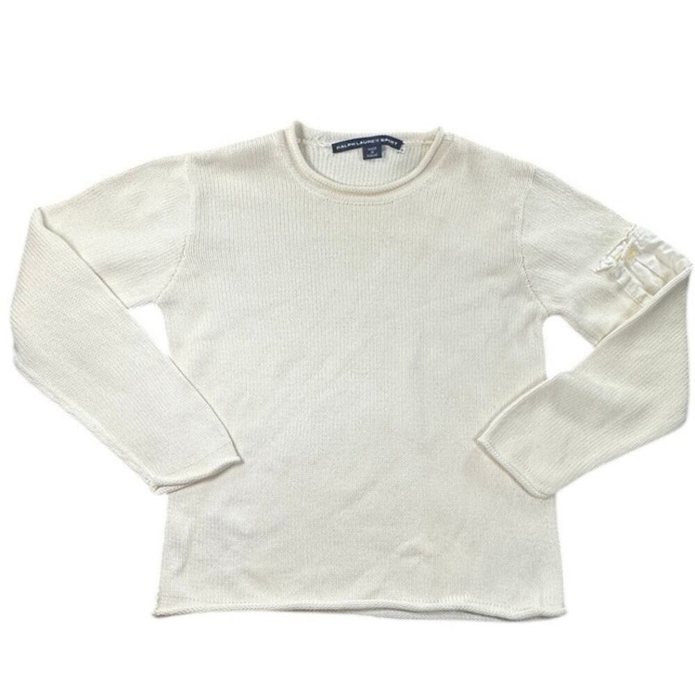 Ralph Lauren Sport 100% Cotton Crewneck Sweater Cream Medium Sleeve Patch Detail